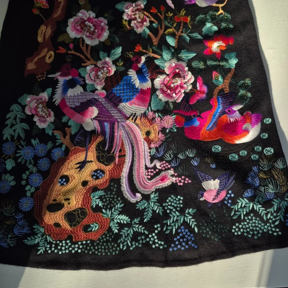Embroidered wool dress-Wearable Art-Floral Woodland Embroidery - Picture 4 of 11
